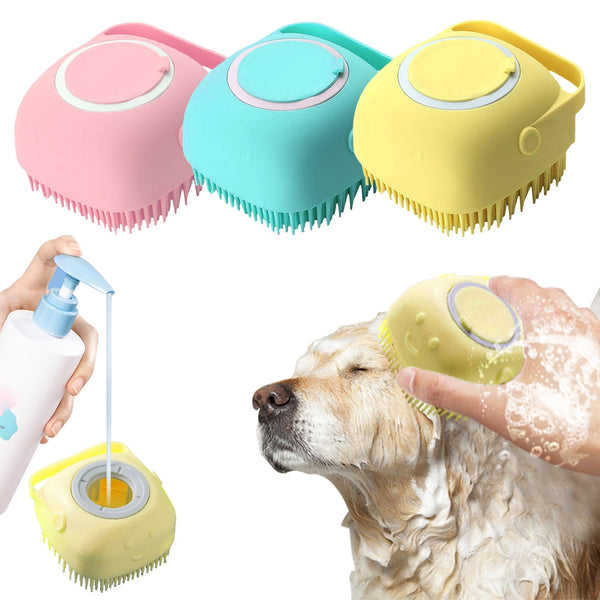 Dog Washing Brush, Bathroom Puppycat Washing Massage Dispenser Grooming Shower